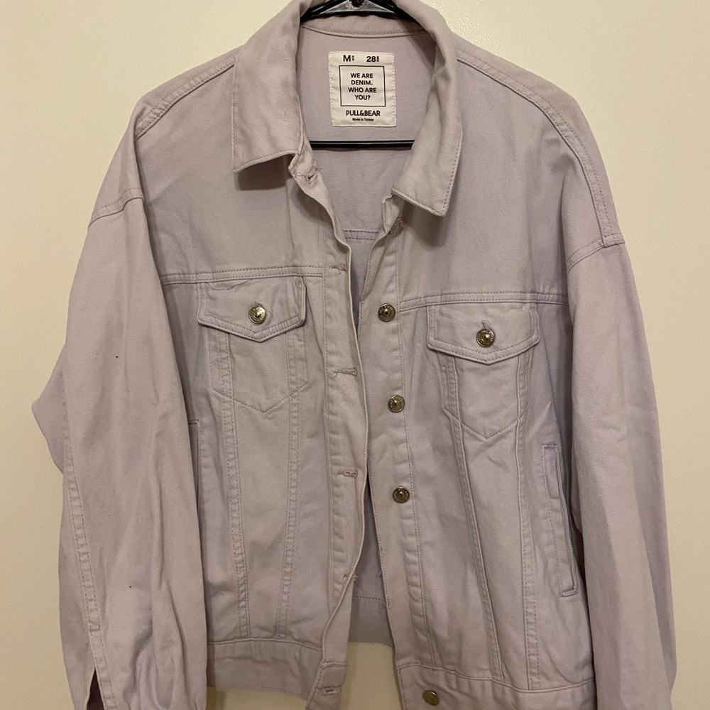 Pull & Bear Off-White Grey Denim Jacket